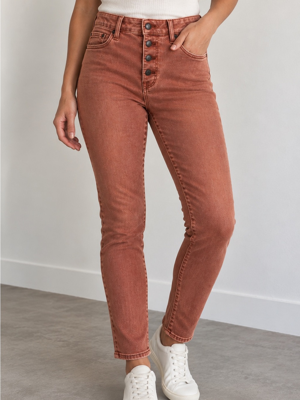 Pistola Arianna Jeans 31 Terracotta Rust High Rise Skinny Button Fly Y2K